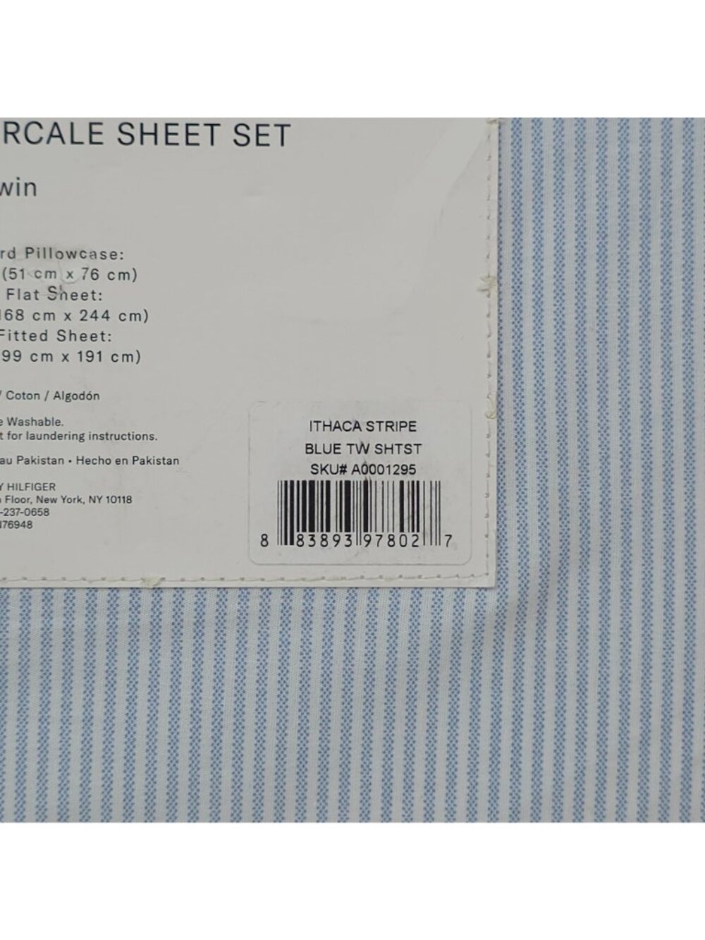 Tommy Hilfiger 100% Cotton Percale Twin Sheet Set In Blue & White Stripe Pattern - Picture 10 of 11